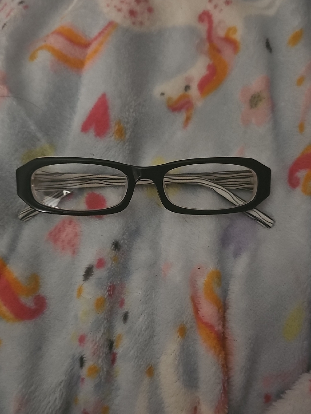 Source Unknown Black Rectangular Reading Glasses with Striped Temples